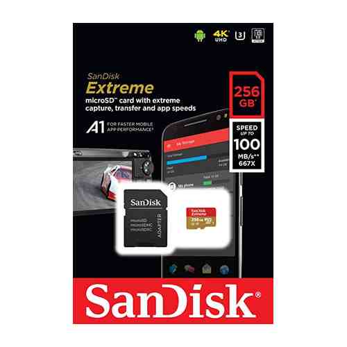 Карта памяти SanDisk Extreme microSD UHS-I Class 10 256GB с адаптером