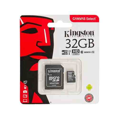 Карта памяти Kingston Canvas Select microSD UHS-I Class 10 32GB с адаптером